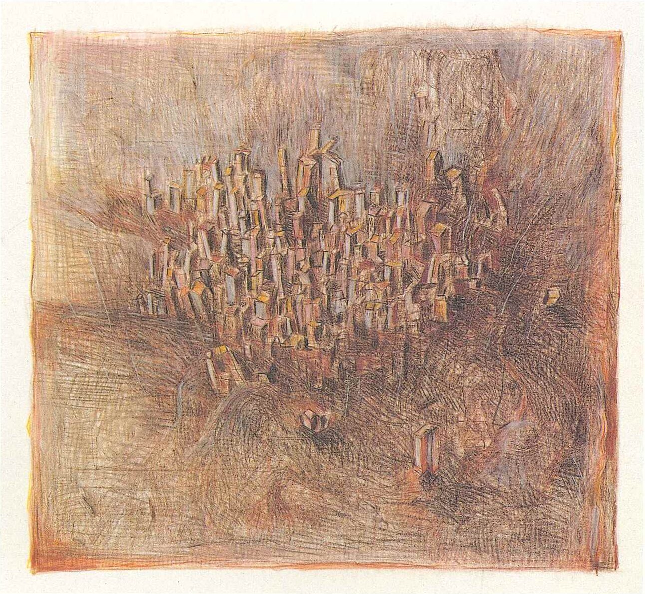 Town – Rosy Morning　　1994　232×252㎜　　　　　　colorpencil on paper